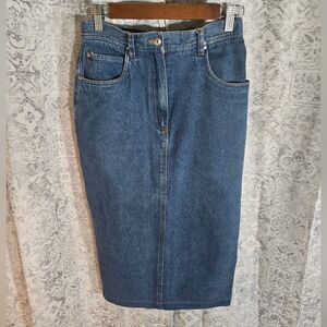 Vintage Saddlebred Jean Denim Long skirt 100% cotton deep pockets back slit sm